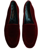 Dolce & Gabbana Maroon Velvet Slip On Men Flats Loafers Shoes Dolce & Gabbana