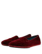 Dolce & Gabbana Maroon Velvet Slip On Men Flats Loafers Shoes Dolce & Gabbana