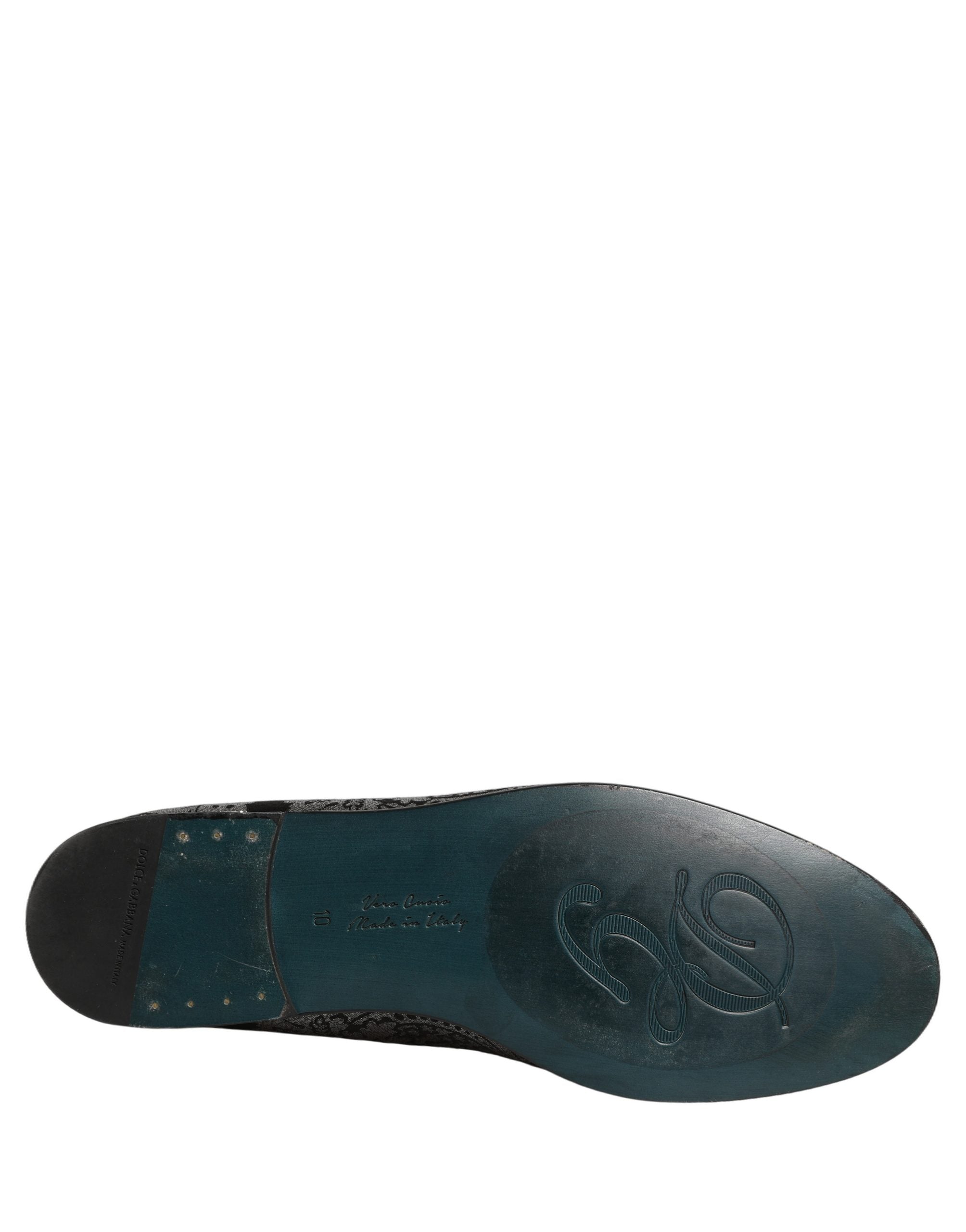 Dolce & Gabbana Silver Jacquard Leather Slip On Loafers Shoes Dolce & Gabbana