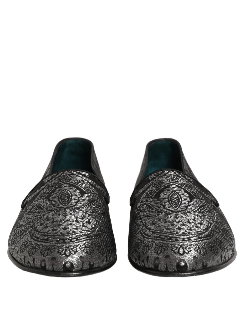 Dolce & Gabbana Silver Jacquard Leather Slip On Loafers Shoes Dolce & Gabbana