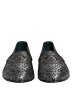 Dolce & Gabbana Silver Jacquard Leather Slip On Loafers Shoes Dolce & Gabbana