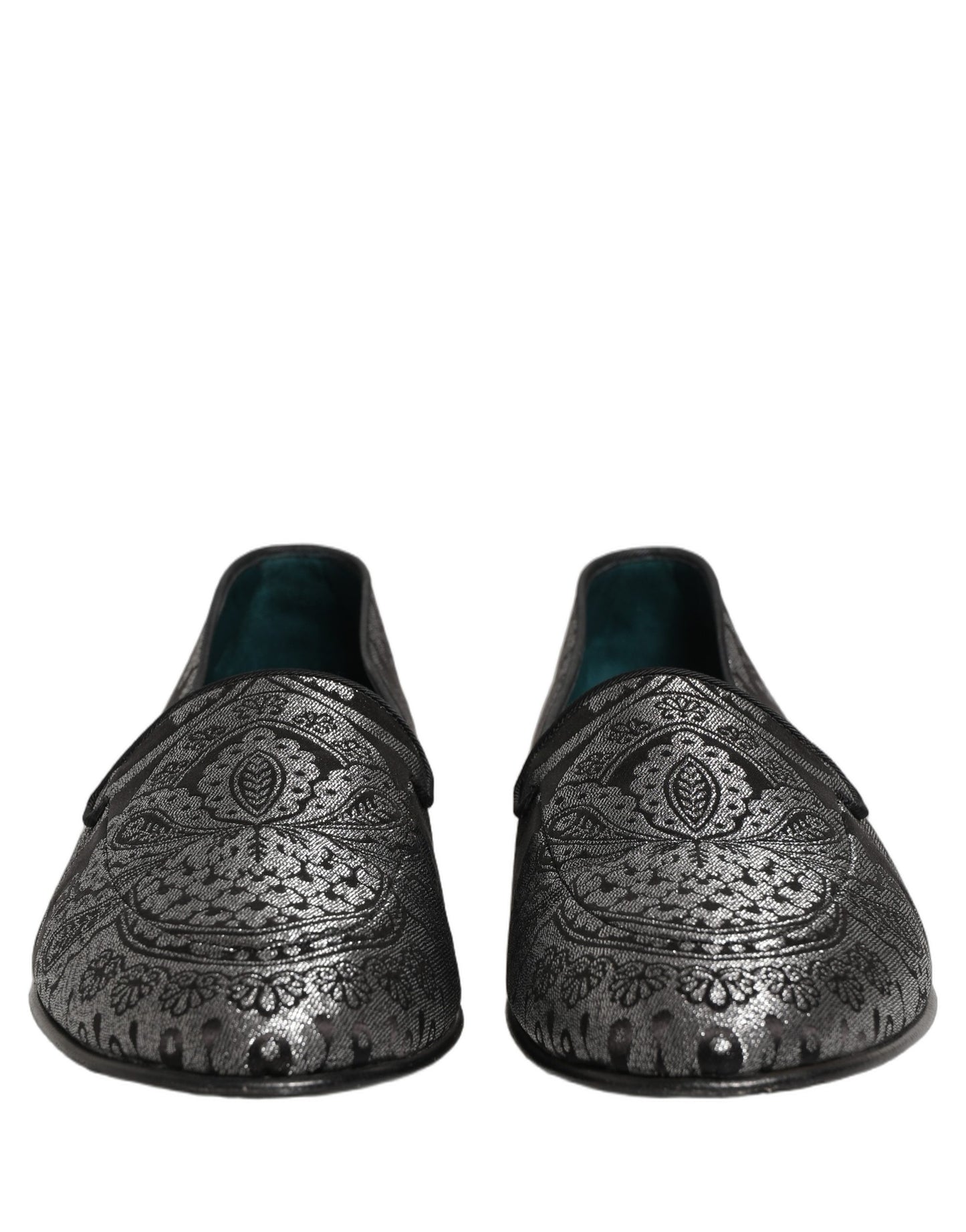 Dolce & Gabbana Silver Jacquard Leather Slip On Loafers Shoes Dolce & Gabbana