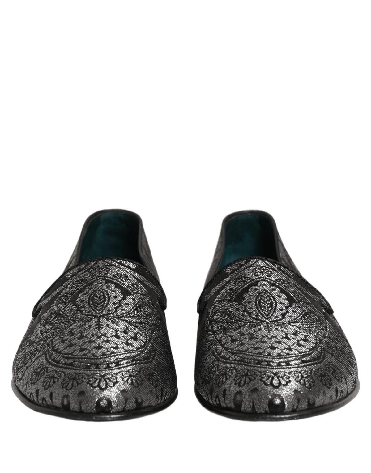 Dolce & Gabbana Silver Jacquard Leather Slip On Loafers Shoes Dolce & Gabbana