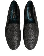 Dolce & Gabbana Silver Jacquard Leather Slip On Loafers Shoes Dolce & Gabbana
