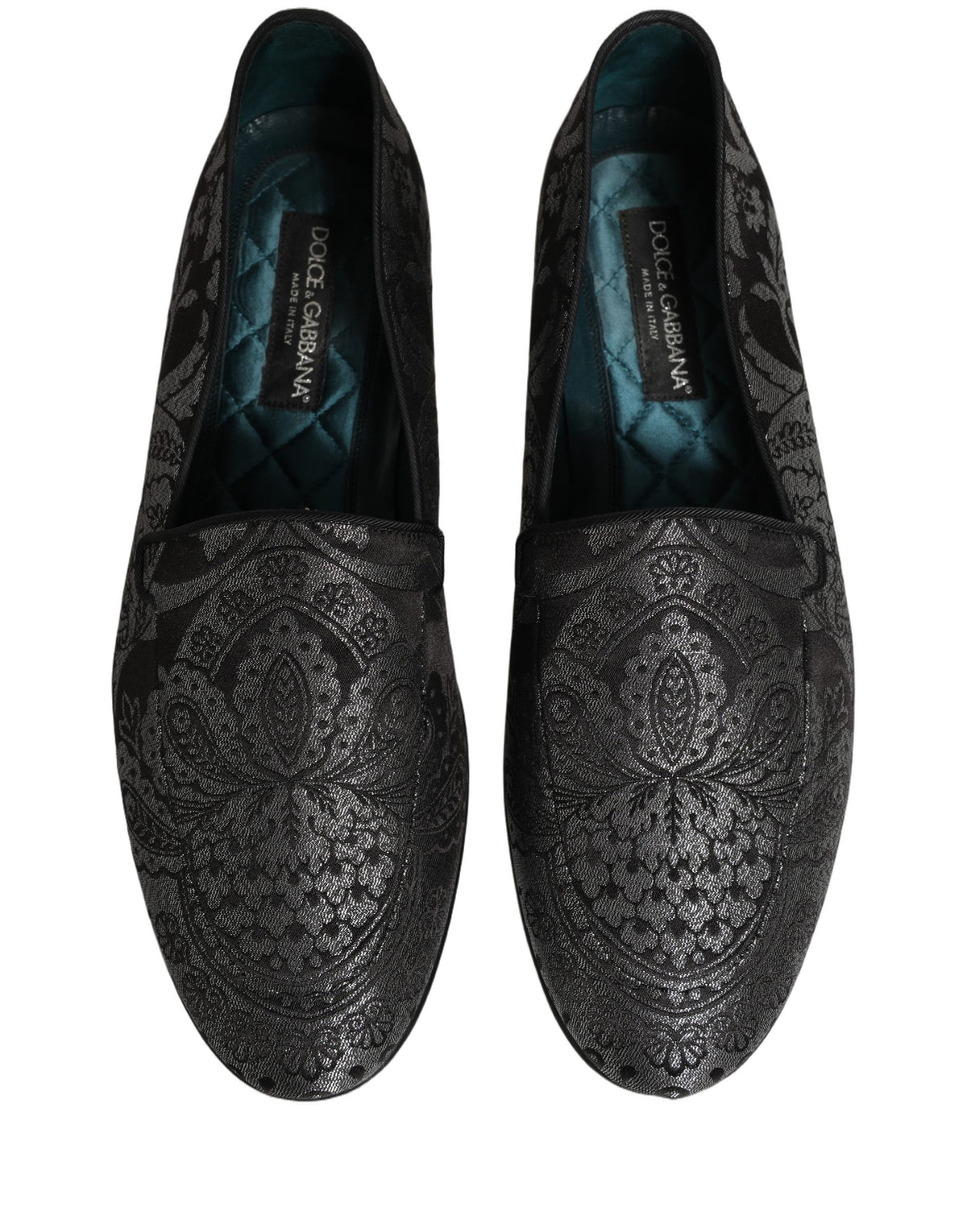 Dolce & Gabbana Silver Jacquard Leather Slip On Loafers Shoes Dolce & Gabbana