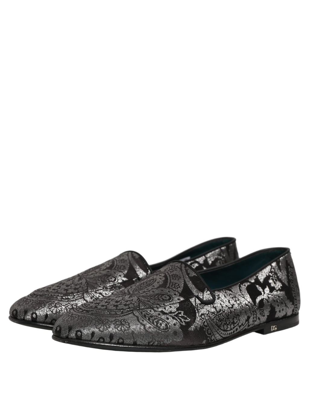 Dolce & Gabbana Silver Jacquard Leather Slip On Loafers Shoes Dolce & Gabbana