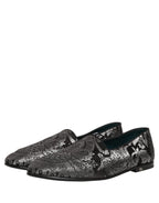 Dolce & Gabbana Silver Jacquard Leather Slip On Loafers Shoes Dolce & Gabbana