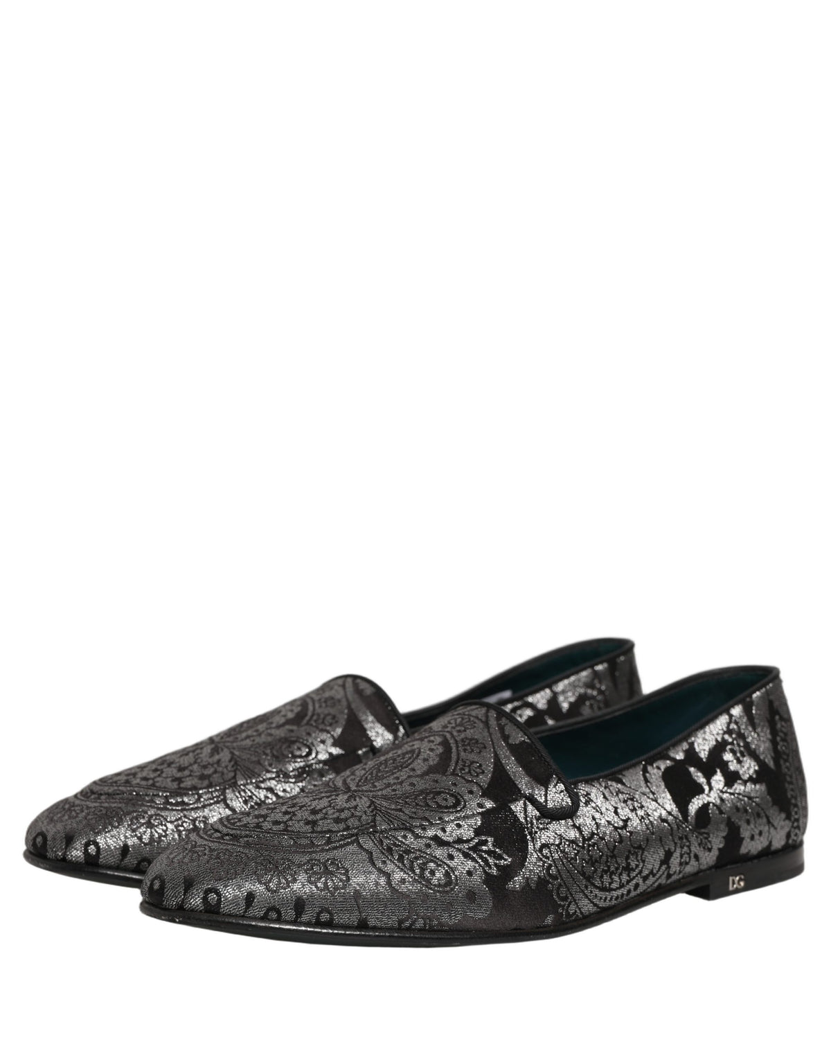 Dolce & Gabbana Silver Jacquard Leather Slip On Loafers Shoes Dolce & Gabbana