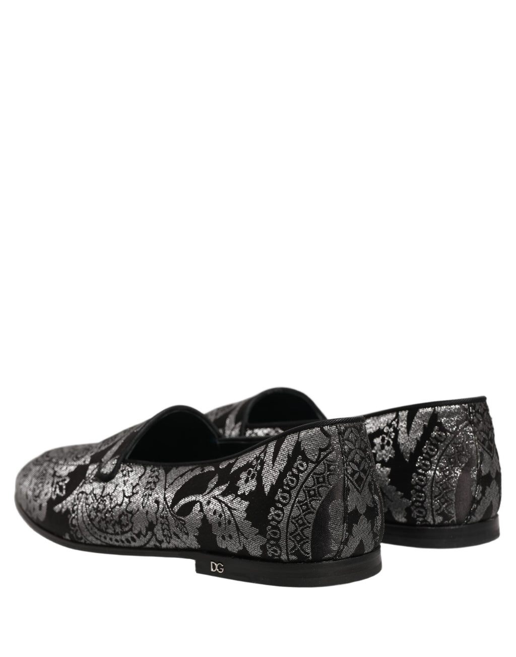 Dolce & Gabbana Silver Jacquard Leather Slip On Loafers Shoes Dolce & Gabbana