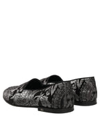 Dolce & Gabbana Silver Jacquard Leather Slip On Loafers Shoes Dolce & Gabbana
