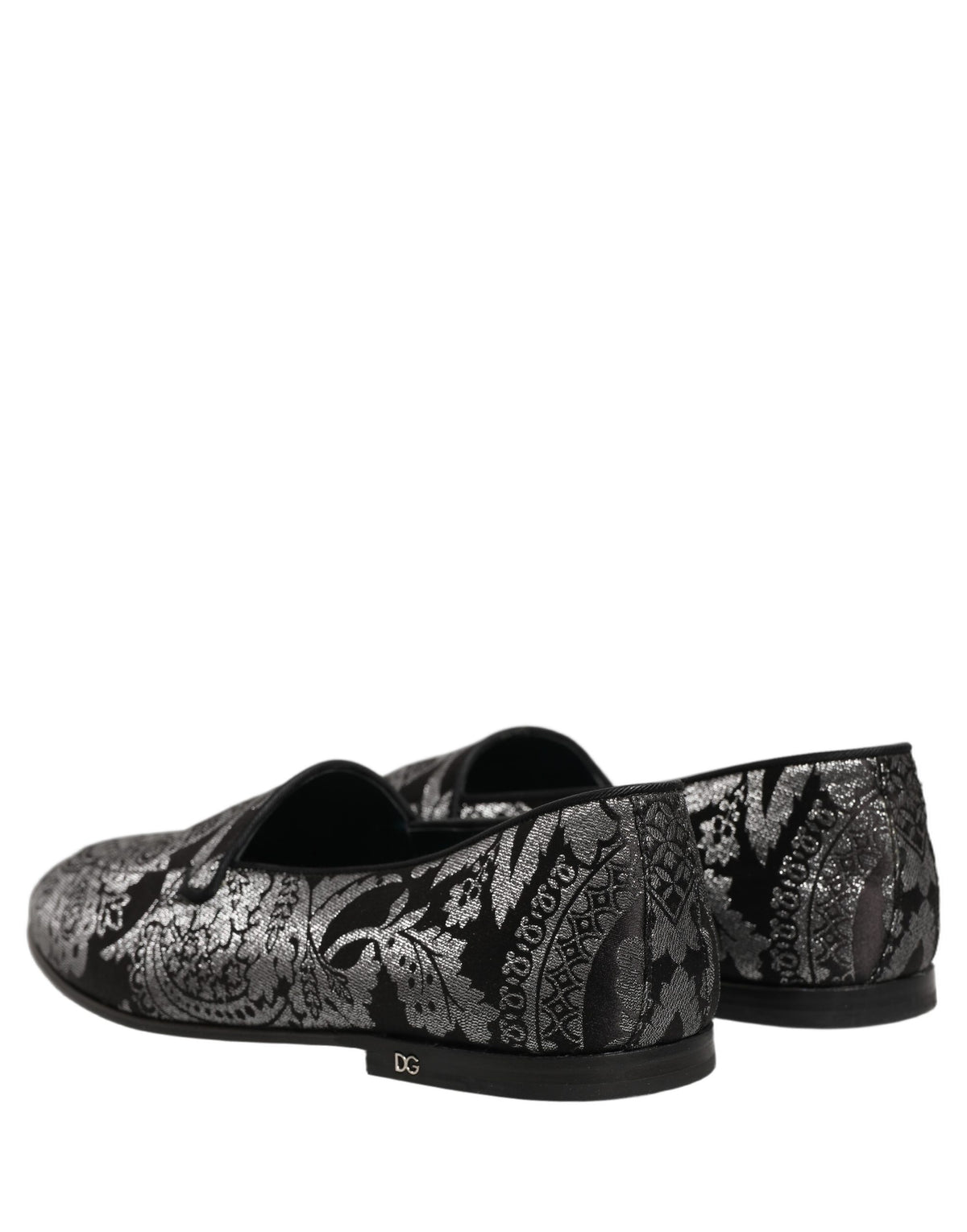 Dolce & Gabbana Silver Jacquard Leather Slip On Loafers Shoes Dolce & Gabbana