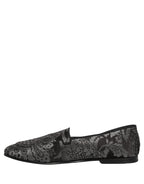 Dolce & Gabbana Silver Jacquard Leather Slip On Loafers Shoes Dolce & Gabbana