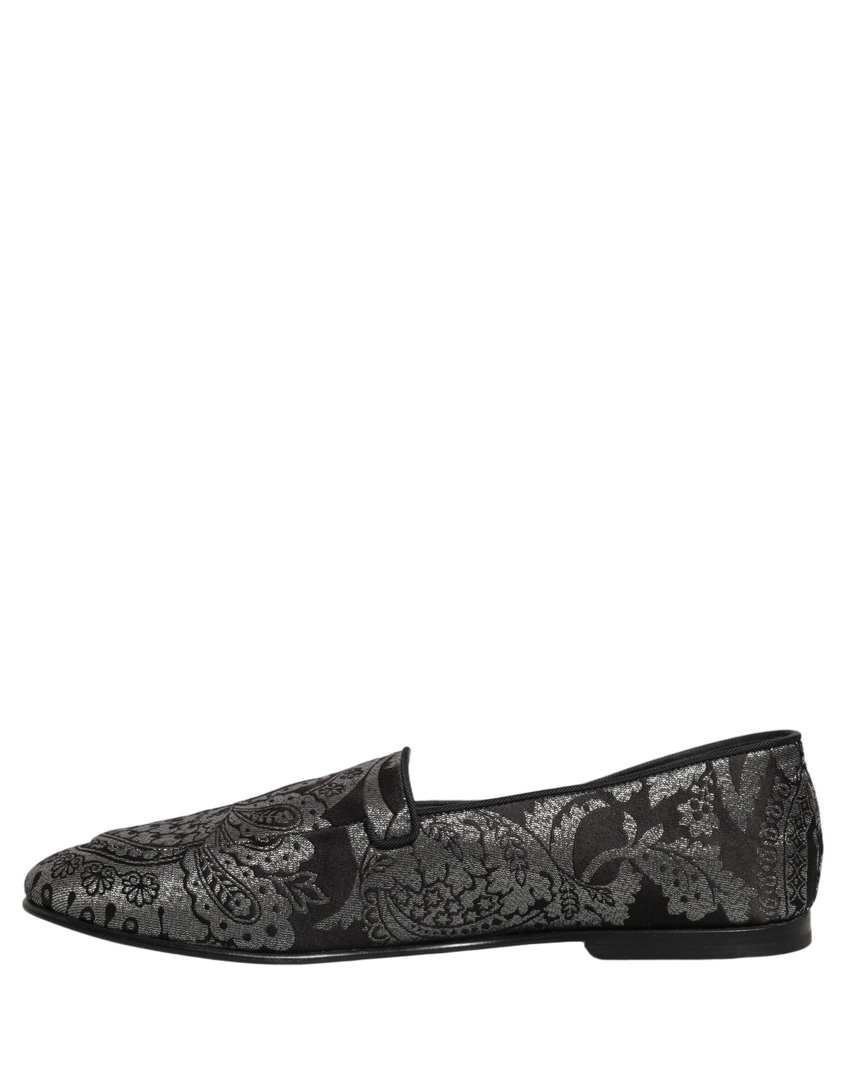 Dolce & Gabbana Silver Jacquard Leather Slip On Loafers Shoes Dolce & Gabbana