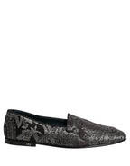 Dolce & Gabbana Silver Jacquard Leather Slip On Loafers Shoes Dolce & Gabbana