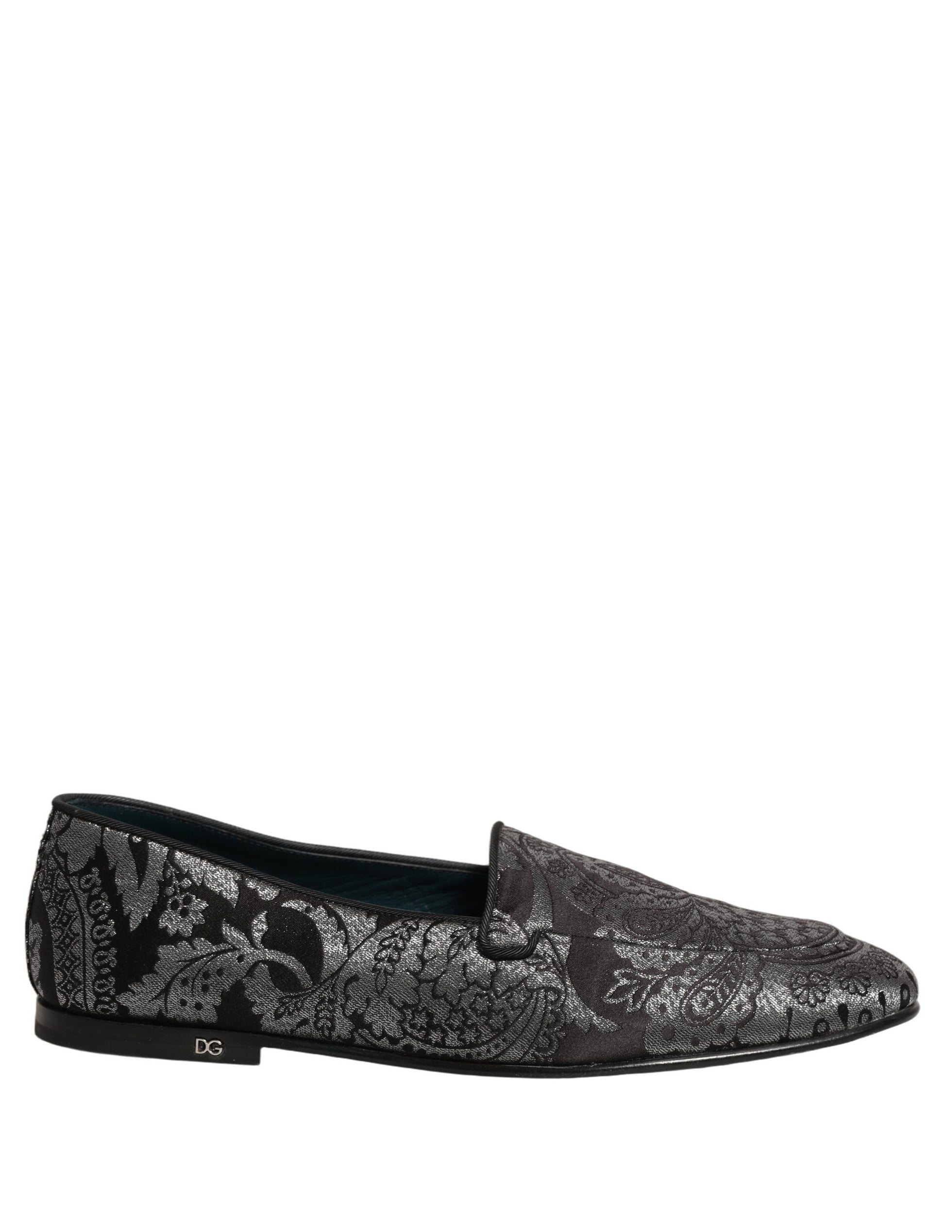 Dolce & Gabbana Silver Jacquard Leather Slip On Loafers Shoes Dolce & Gabbana