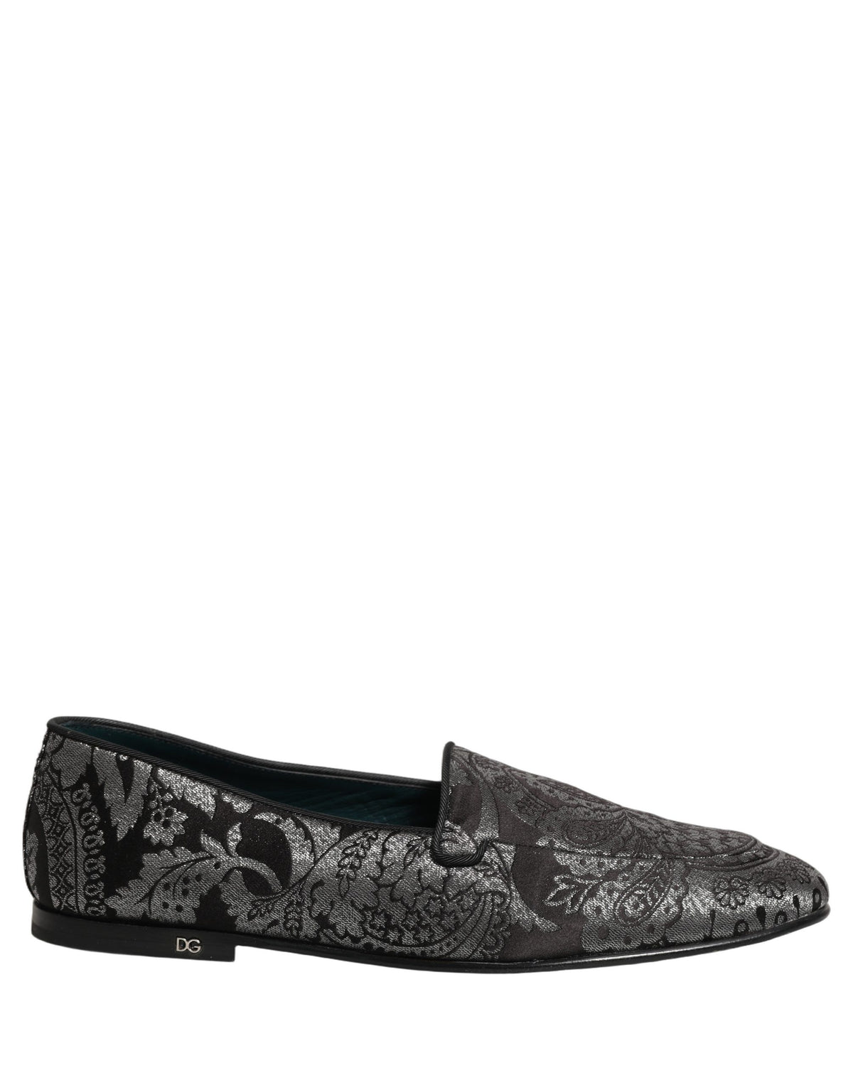 Dolce & Gabbana Silver Jacquard Leather Slip On Loafers Shoes Dolce & Gabbana