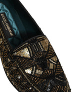 Dolce & Gabbana Black Gold Embellished Slip On Loafers Shoes Dolce & Gabbana