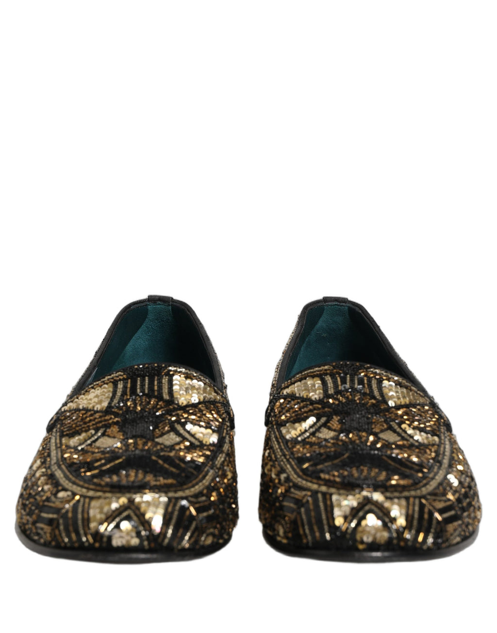 Dolce & Gabbana Black Gold Embellished Slip On Loafers Shoes Dolce & Gabbana