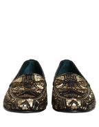 Dolce & Gabbana Black Gold Embellished Slip On Loafers Shoes Dolce & Gabbana