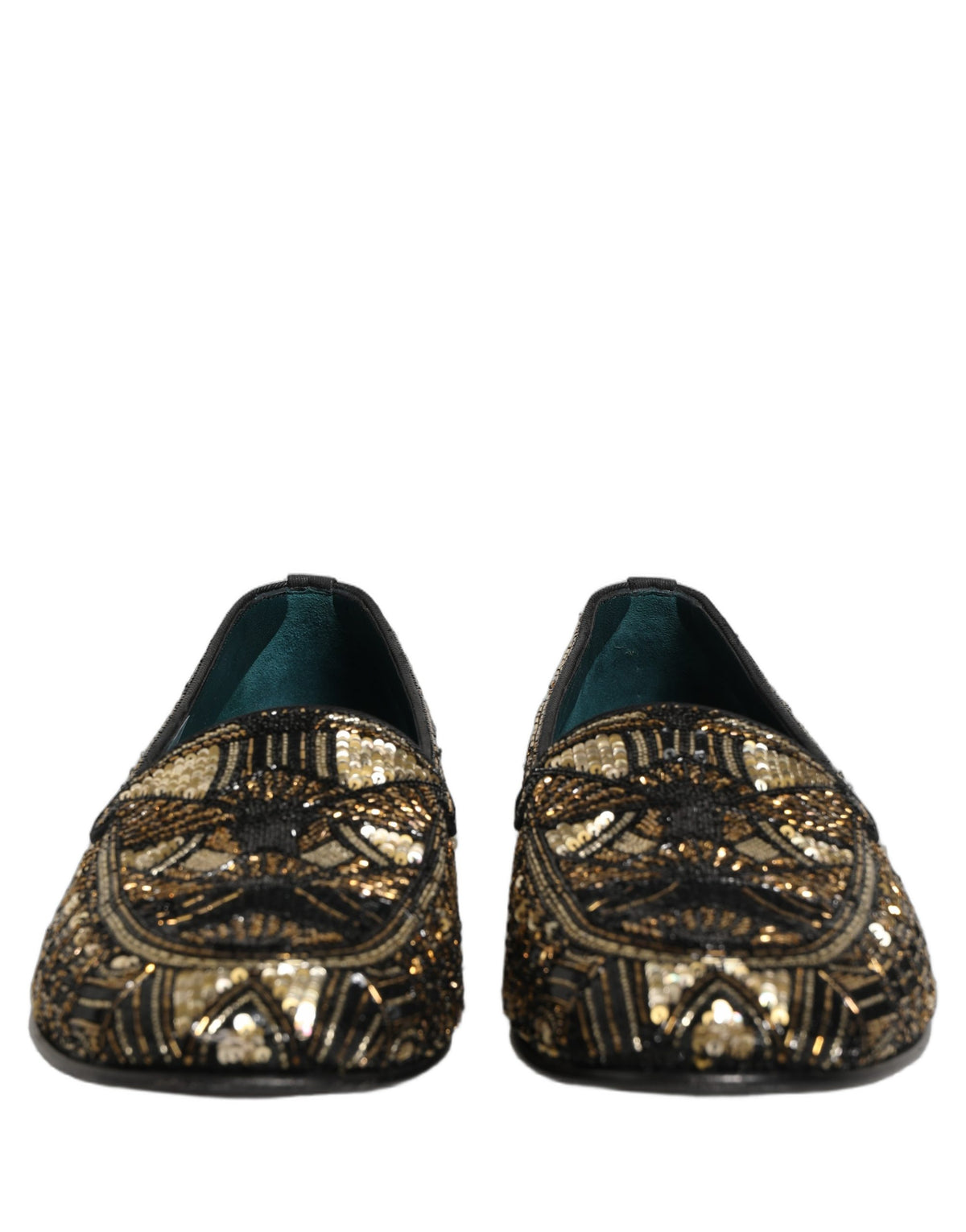 Dolce & Gabbana Black Gold Embellished Slip On Loafers Shoes Dolce & Gabbana