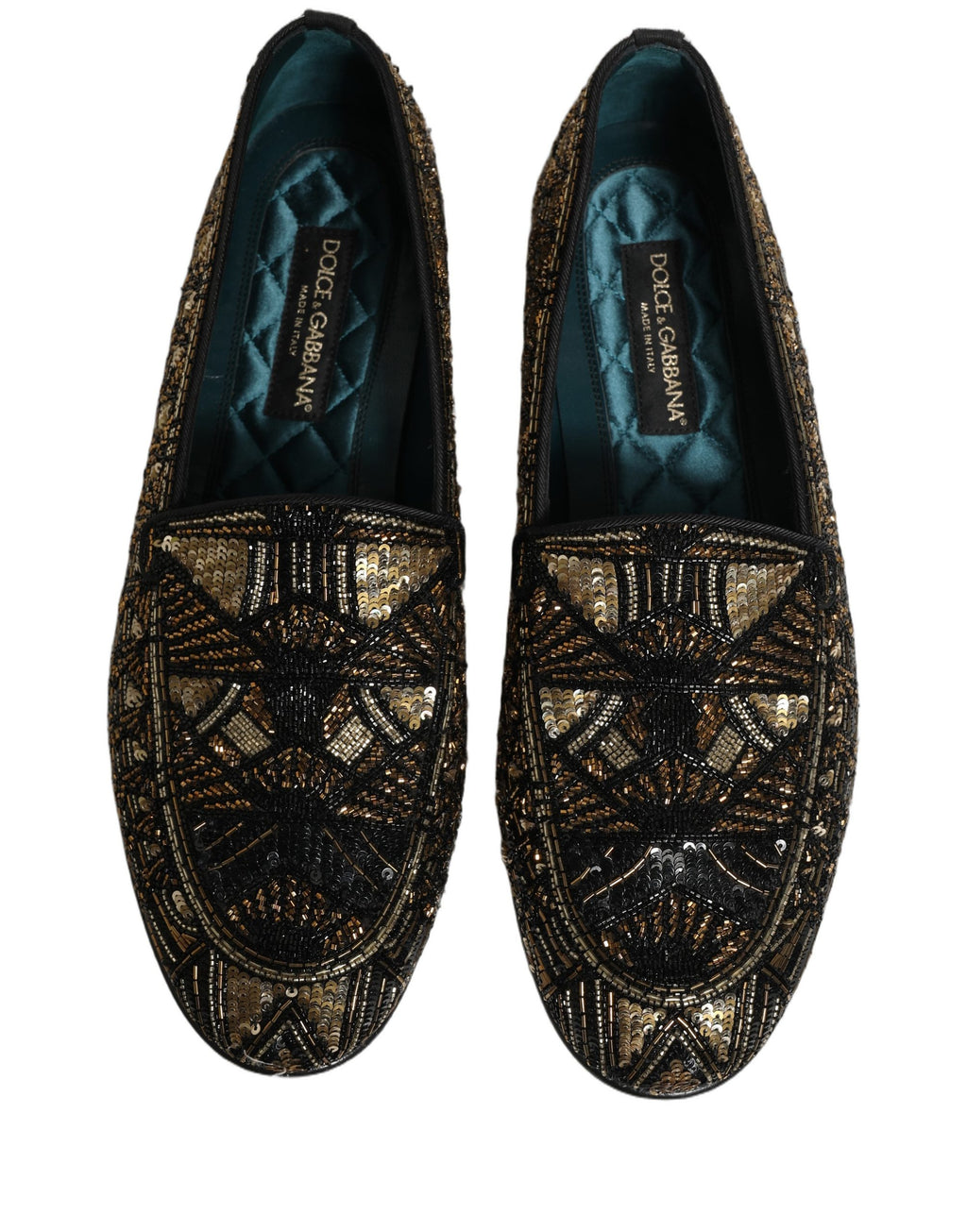 Dolce & Gabbana Black Gold Embellished Slip On Loafers Shoes Dolce & Gabbana