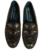 Dolce & Gabbana Black Gold Embellished Slip On Loafers Shoes Dolce & Gabbana