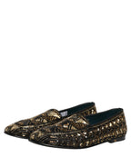 Dolce & Gabbana Black Gold Embellished Slip On Loafers Shoes Dolce & Gabbana