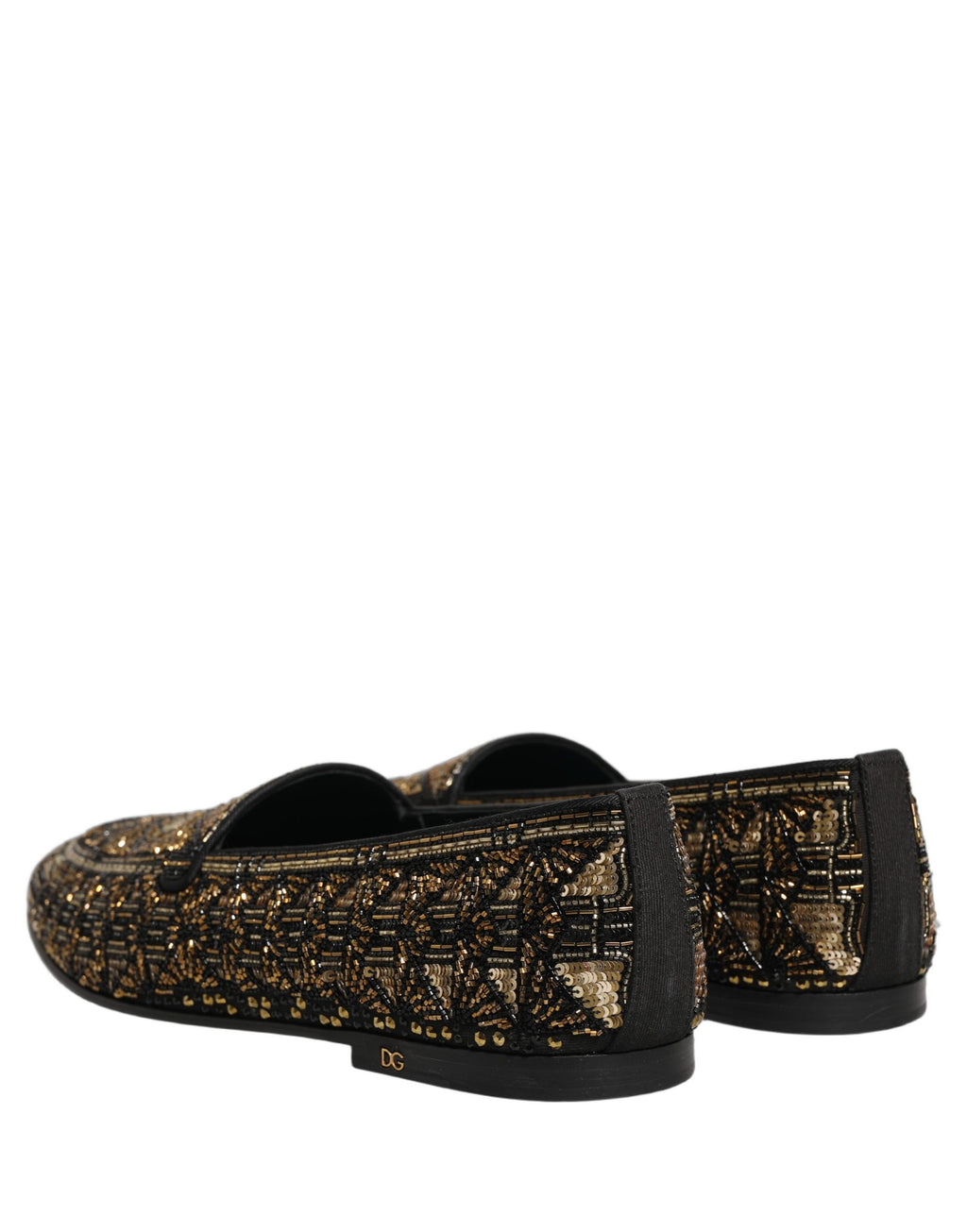 Dolce & Gabbana Black Gold Embellished Slip On Loafers Shoes Dolce & Gabbana