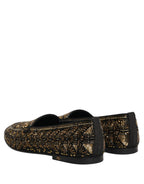 Dolce & Gabbana Black Gold Embellished Slip On Loafers Shoes Dolce & Gabbana