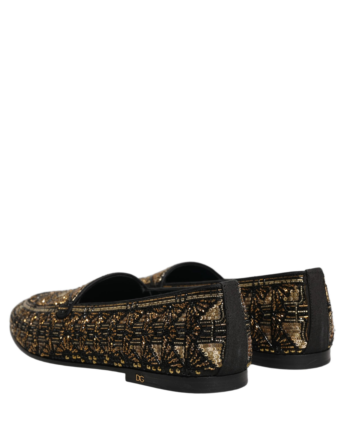 Dolce & Gabbana Black Gold Embellished Slip On Loafers Shoes Dolce & Gabbana