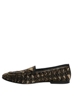 Dolce & Gabbana Black Gold Embellished Slip On Loafers Shoes Dolce & Gabbana