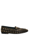 Dolce & Gabbana Black Gold Embellished Slip On Loafers Shoes Dolce & Gabbana