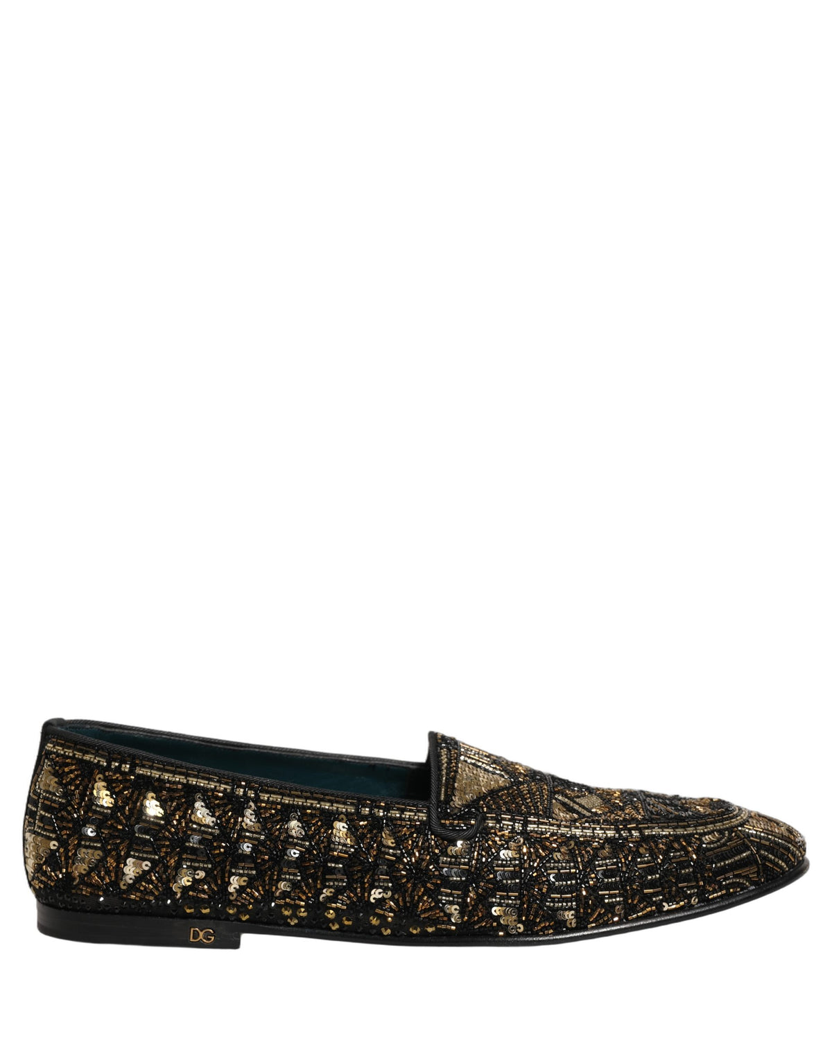 Dolce & Gabbana Black Gold Embellished Slip On Loafers Shoes Dolce & Gabbana
