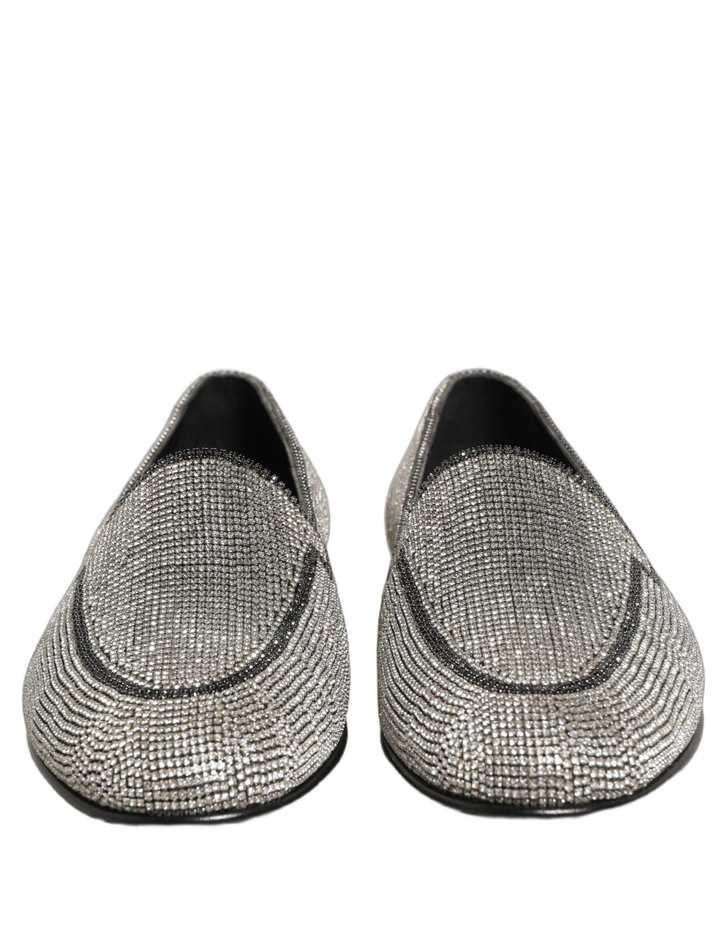 Dolce & Gabbana Silver Crystal Embellished Men Loafers Shoes Dolce & Gabbana
