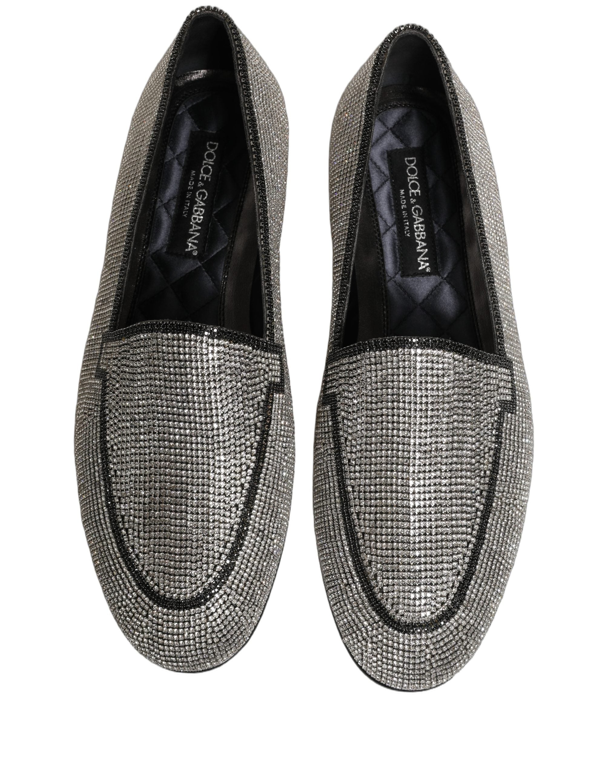 Dolce & Gabbana Silver Crystal Embellished Men Loafers Shoes Dolce & Gabbana