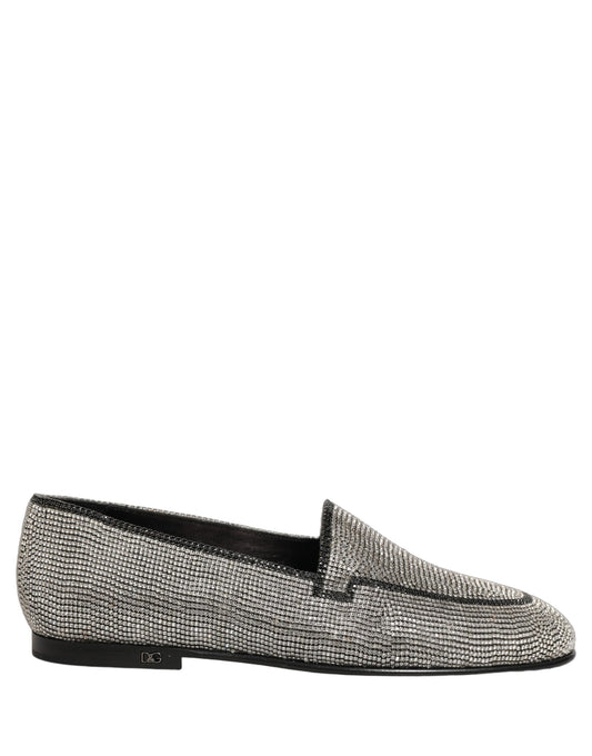 Dolce & Gabbana Silver Crystal Embellished Men Loafers Shoes Dolce & Gabbana