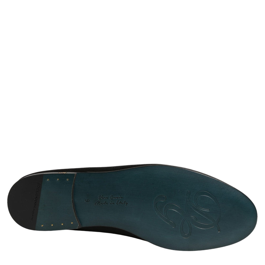 Dolce & Gabbana Black Satin Logo Slip On Flats Loafers Shoes Dolce & Gabbana