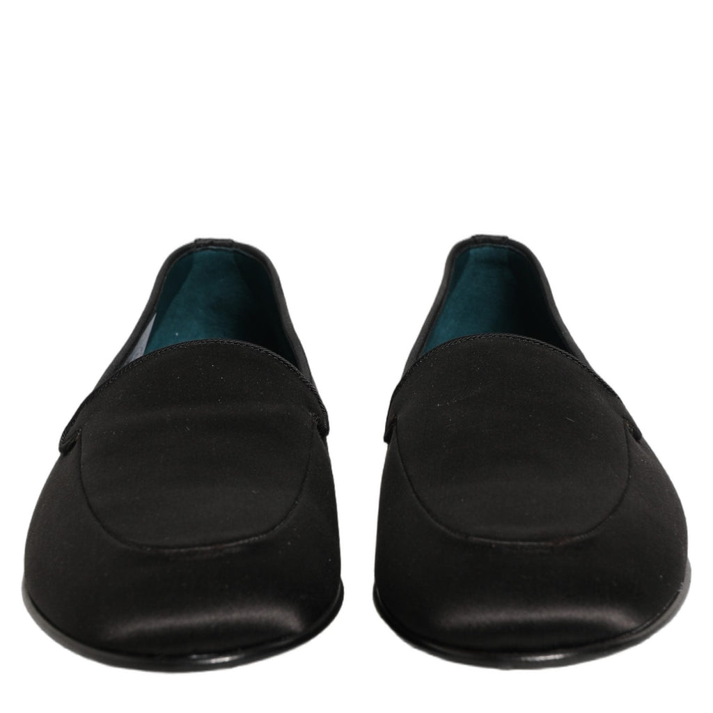 Dolce & Gabbana Black Satin Logo Slip On Flats Loafers Shoes Dolce & Gabbana