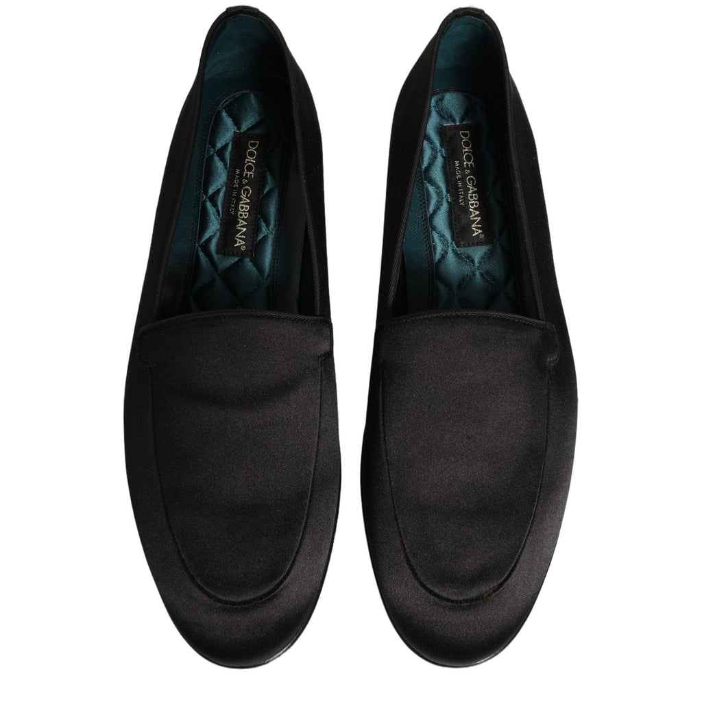 Dolce & Gabbana Black Satin Logo Slip On Flats Loafers Shoes Dolce & Gabbana