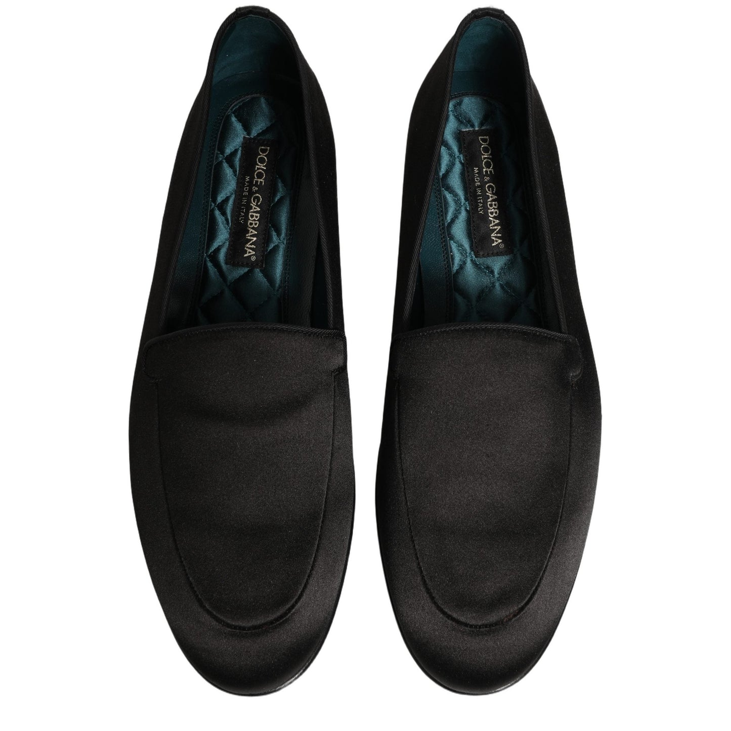 Dolce & Gabbana Black Satin Logo Slip On Flats Loafers Shoes Dolce & Gabbana