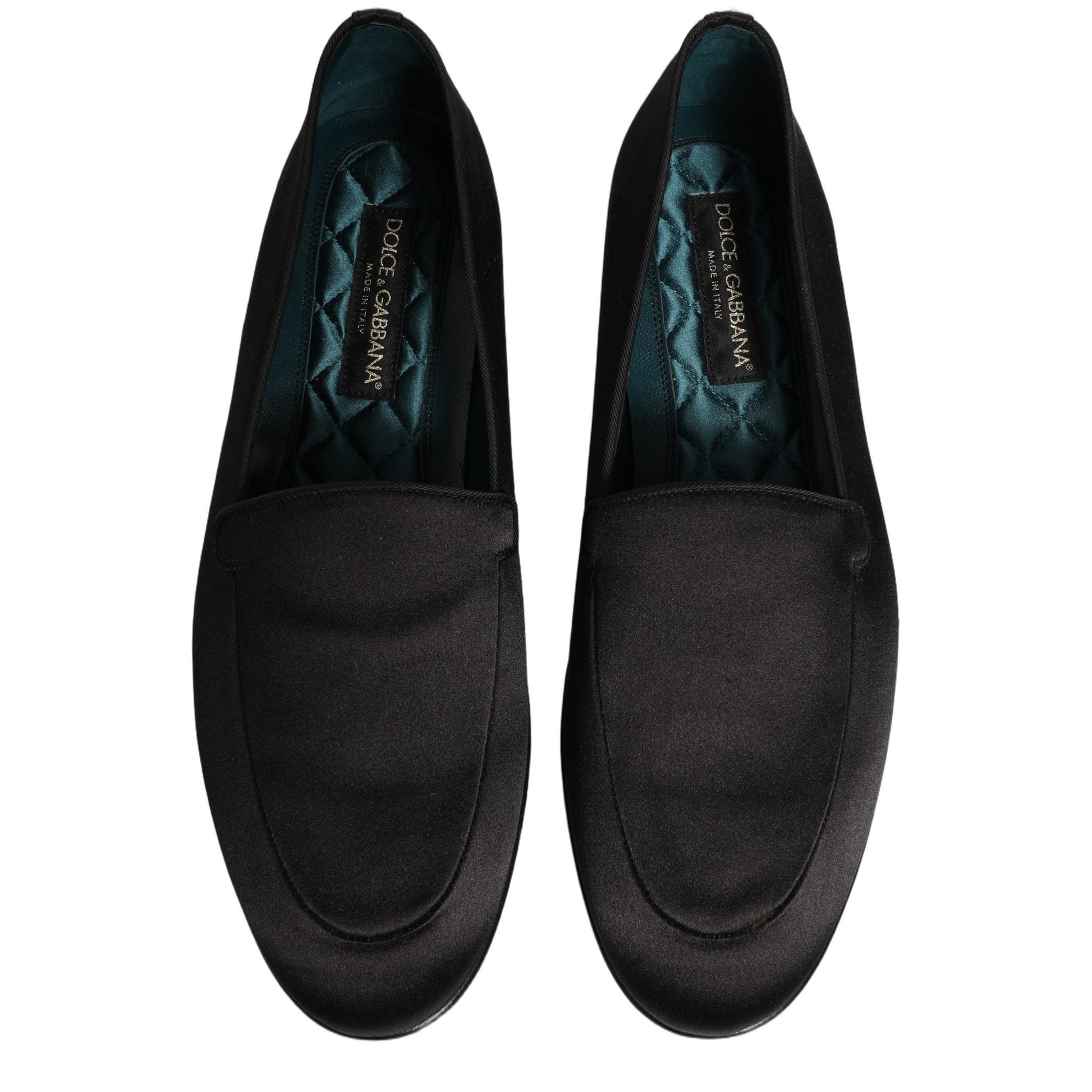 Dolce & Gabbana Black Satin Logo Slip On Flats Loafers Shoes Dolce & Gabbana
