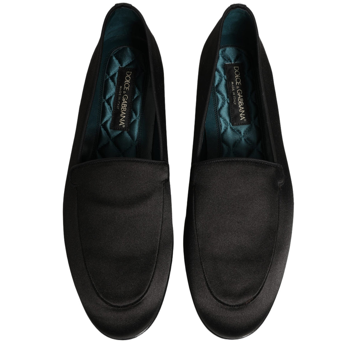 Dolce & Gabbana Black Satin Logo Slip On Flats Loafers Shoes Dolce & Gabbana