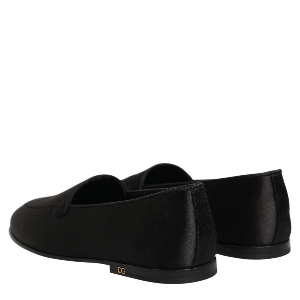 Dolce & Gabbana Black Satin Logo Slip On Flats Loafers Shoes Dolce & Gabbana