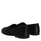 Dolce & Gabbana Black Satin Logo Slip On Flats Loafers Shoes Dolce & Gabbana