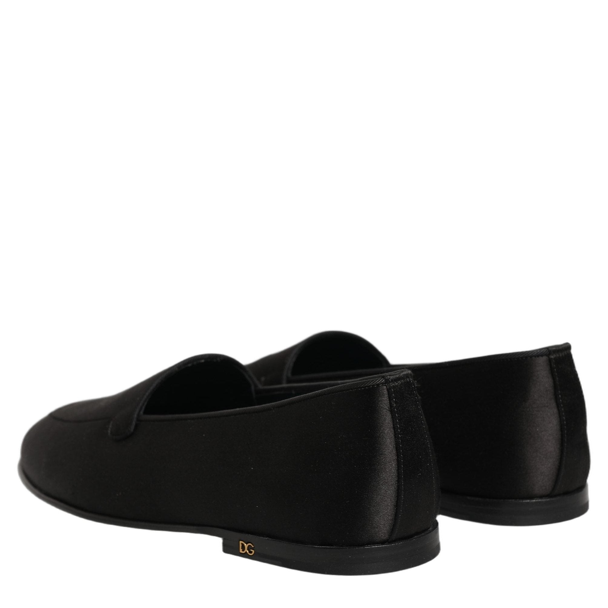 Dolce & Gabbana Black Satin Logo Slip On Flats Loafers Shoes Dolce & Gabbana