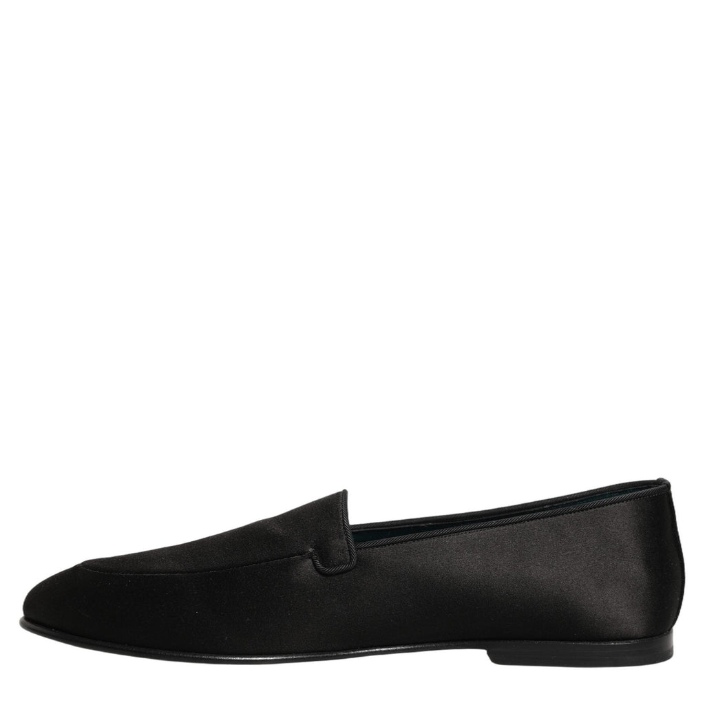 Dolce & Gabbana Black Satin Logo Slip On Flats Loafers Shoes Dolce & Gabbana