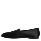 Dolce & Gabbana Black Satin Logo Slip On Flats Loafers Shoes Dolce & Gabbana