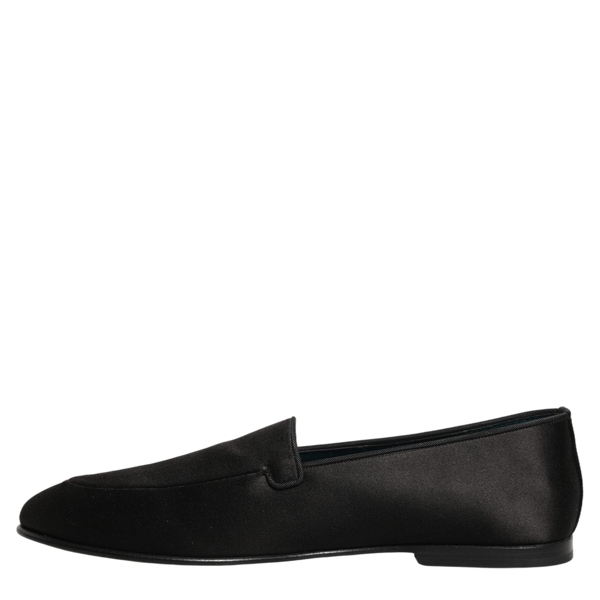 Dolce & Gabbana Black Satin Logo Slip On Flats Loafers Shoes Dolce & Gabbana