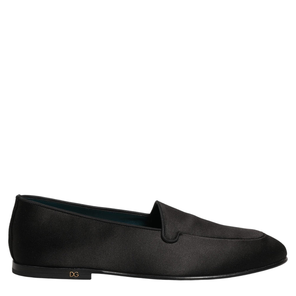 Dolce & Gabbana Black Satin Logo Slip On Flats Loafers Shoes Dolce & Gabbana