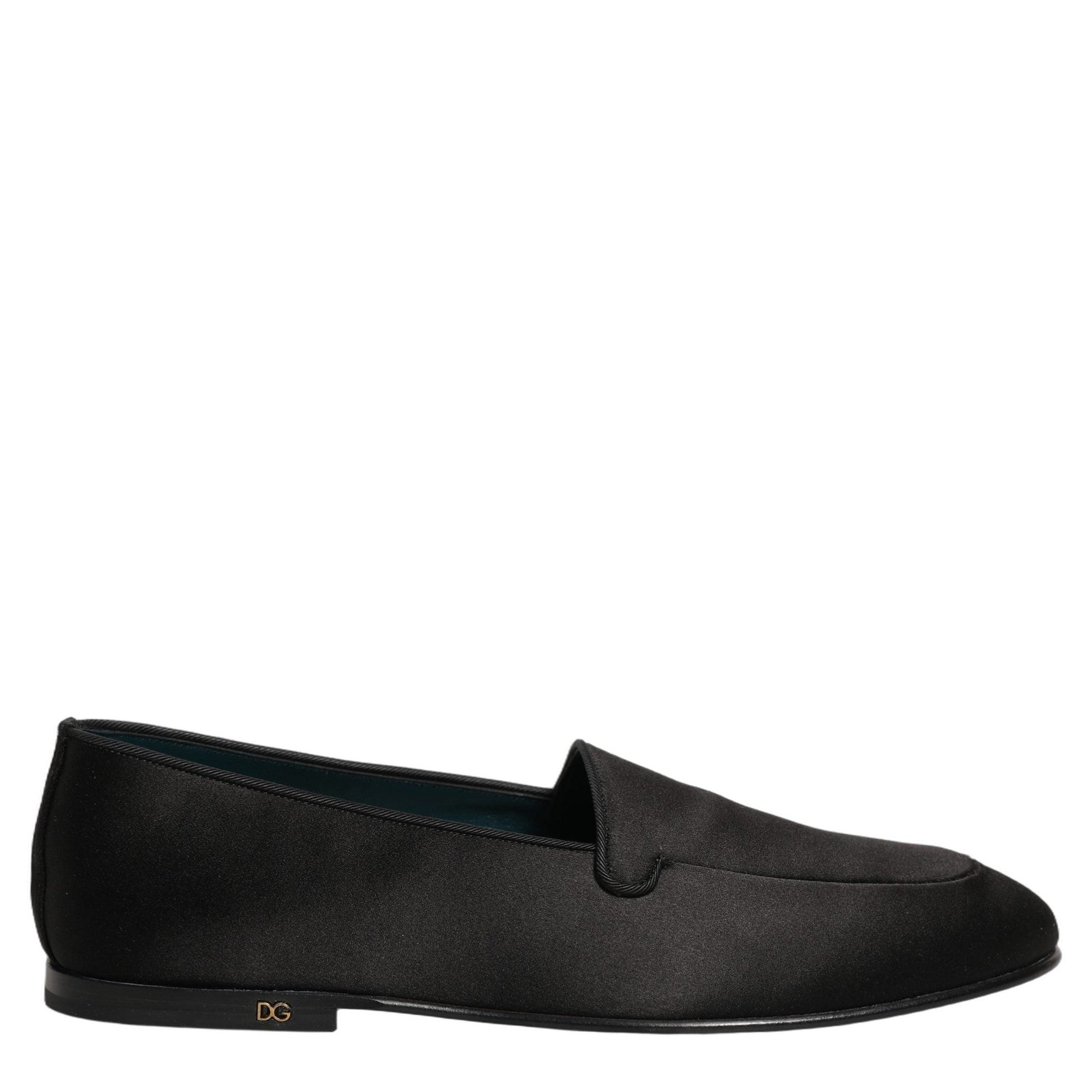 Dolce & Gabbana Black Satin Logo Slip On Flats Loafers Shoes Dolce & Gabbana